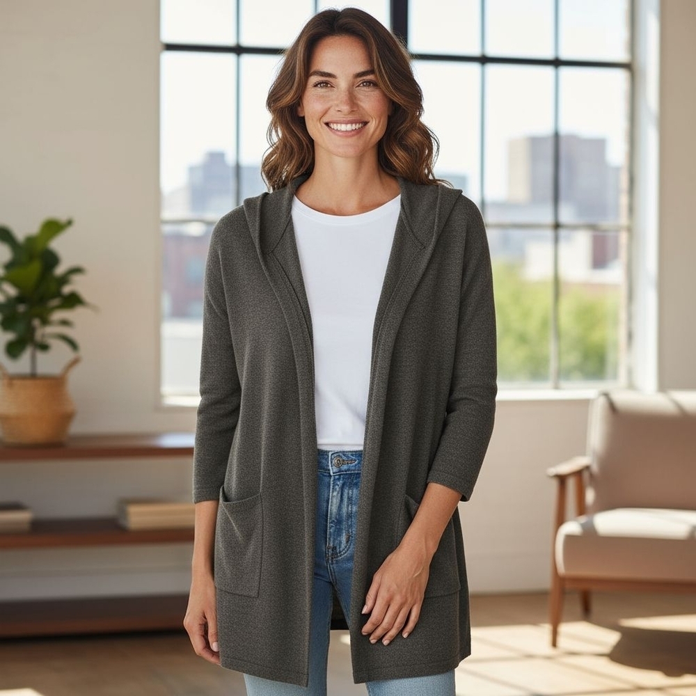 89TH & Madison -NWOT, Open Front Cardigan Sweater W/ Hood Pockets,Long Sleeves,